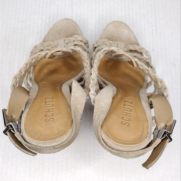 SCHUTZ Beige Braided Straps Boho Resort Cork Wedge Sandals - Picture 12 of 16